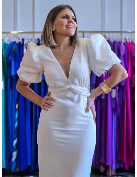 [Vestidos de fiesta cortos] - VESTIDO DE FIESTA BLANCO ALDAYA