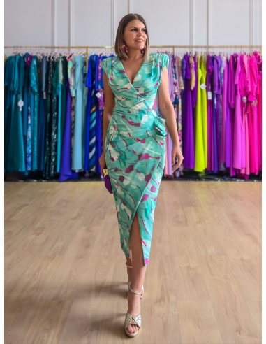 [Vestidos de fiesta cortos] - VESTIDO DE FIESTA PALMA ESTAMPADO