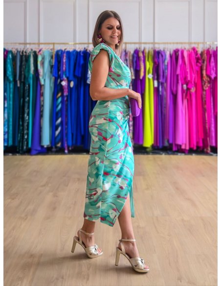 [Vestidos de fiesta cortos] - VESTIDO DE FIESTA PALMA ESTAMPADO