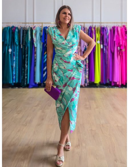 [Vestidos de fiesta cortos] - VESTIDO DE FIESTA PALMA ESTAMPADO