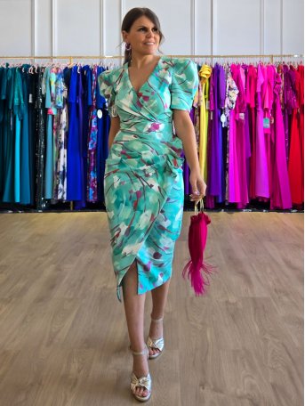 [Vestidos de fiesta cortos] - VESTIDO DE FIESTA ROCÍO ESTAMPADO MANGA CORTA 2