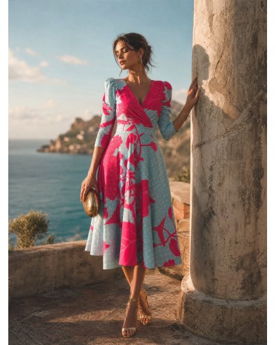 [Vestidos de fiesta cortos] - VESTIDO DE FIESTA VALERIA ESTAMP. LUNARES Y FLORES